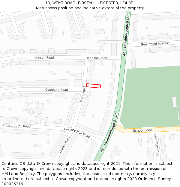 19, WENT ROAD, BIRSTALL, LEICESTER, LE4 3BL: Location map and indicative extent of plot