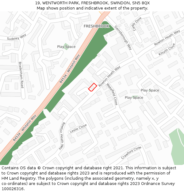 19, WENTWORTH PARK, FRESHBROOK, SWINDON, SN5 8QX: Location map and indicative extent of plot