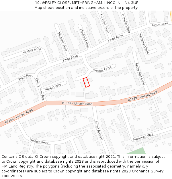 19, WESLEY CLOSE, METHERINGHAM, LINCOLN, LN4 3UF: Location map and indicative extent of plot