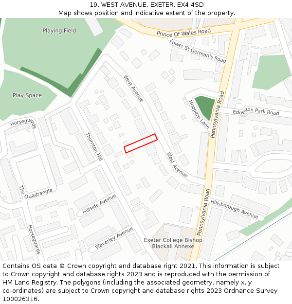 19, WEST AVENUE, EXETER, EX4 4SD: Location map and indicative extent of plot
