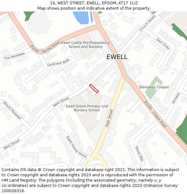 19, WEST STREET, EWELL, EPSOM, KT17 1UZ: Location map and indicative extent of plot