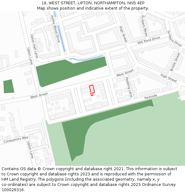 19, WEST STREET, UPTON, NORTHAMPTON, NN5 4EP: Location map and indicative extent of plot