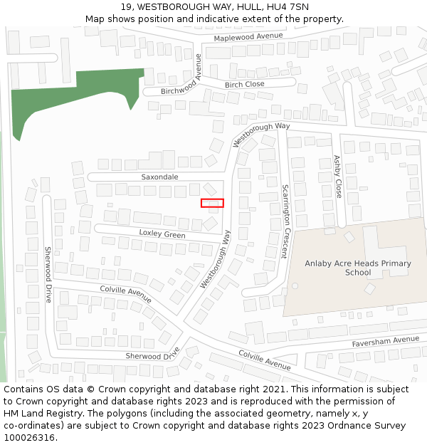 19, WESTBOROUGH WAY, HULL, HU4 7SN: Location map and indicative extent of plot