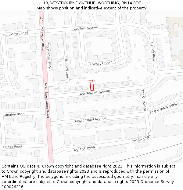 19, WESTBOURNE AVENUE, WORTHING, BN14 8DE: Location map and indicative extent of plot