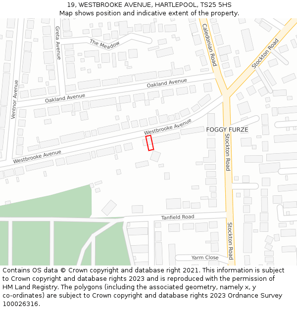 19, WESTBROOKE AVENUE, HARTLEPOOL, TS25 5HS: Location map and indicative extent of plot