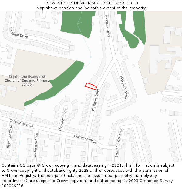 19, WESTBURY DRIVE, MACCLESFIELD, SK11 8LR: Location map and indicative extent of plot