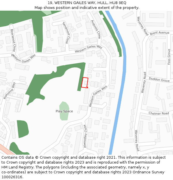 19, WESTERN GAILES WAY, HULL, HU8 9EQ: Location map and indicative extent of plot