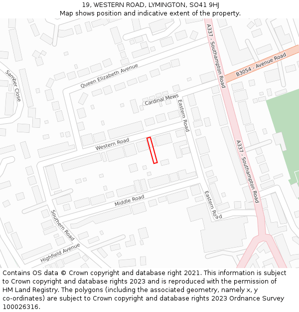 19, WESTERN ROAD, LYMINGTON, SO41 9HJ: Location map and indicative extent of plot