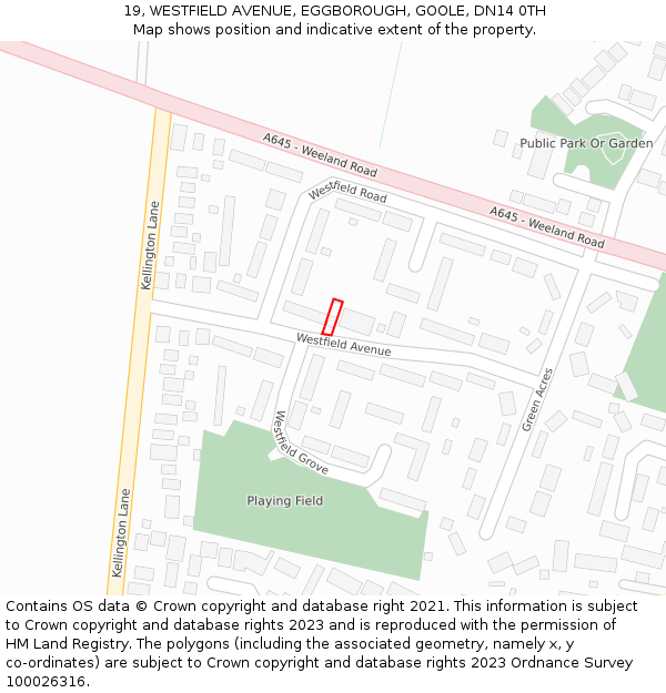19, WESTFIELD AVENUE, EGGBOROUGH, GOOLE, DN14 0TH: Location map and indicative extent of plot