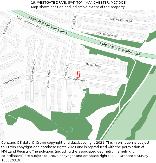 19, WESTGATE DRIVE, SWINTON, MANCHESTER, M27 5QB: Location map and indicative extent of plot