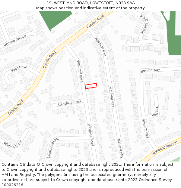 19, WESTLAND ROAD, LOWESTOFT, NR33 9AA: Location map and indicative extent of plot
