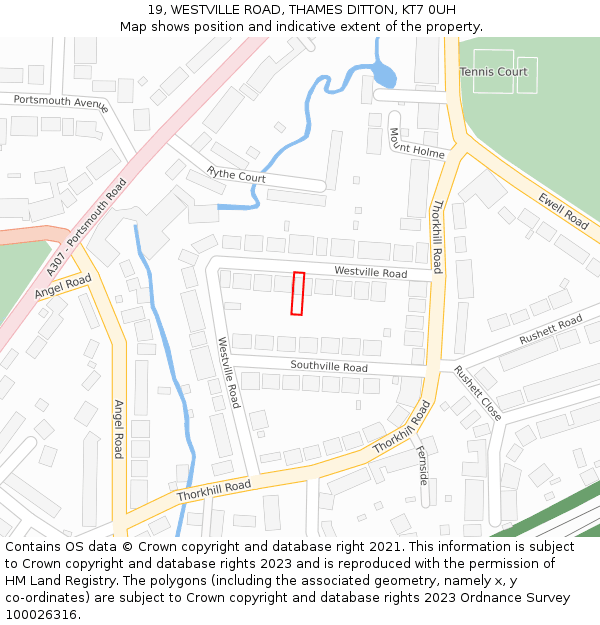 19, WESTVILLE ROAD, THAMES DITTON, KT7 0UH: Location map and indicative extent of plot