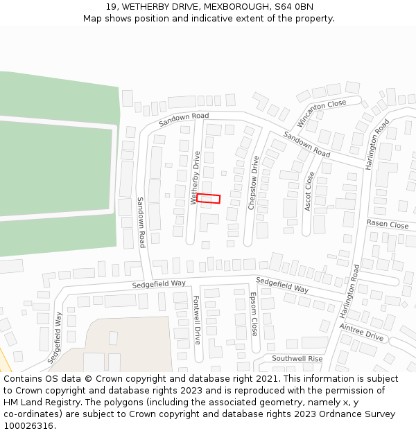 19, WETHERBY DRIVE, MEXBOROUGH, S64 0BN: Location map and indicative extent of plot