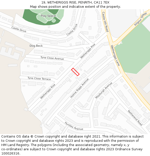 19, WETHERIGGS RISE, PENRITH, CA11 7EX: Location map and indicative extent of plot