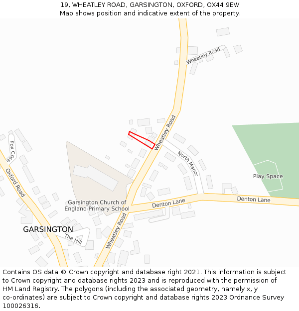 19, WHEATLEY ROAD, GARSINGTON, OXFORD, OX44 9EW: Location map and indicative extent of plot