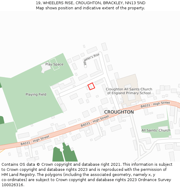 19, WHEELERS RISE, CROUGHTON, BRACKLEY, NN13 5ND: Location map and indicative extent of plot