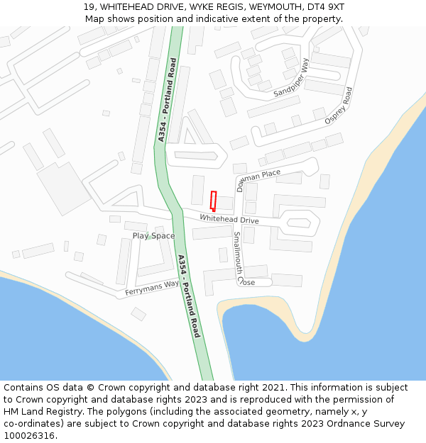 19, WHITEHEAD DRIVE, WYKE REGIS, WEYMOUTH, DT4 9XT: Location map and indicative extent of plot