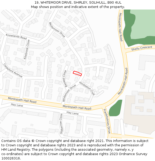 19, WHITEMOOR DRIVE, SHIRLEY, SOLIHULL, B90 4UL: Location map and indicative extent of plot