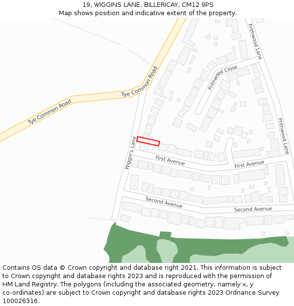 19, WIGGINS LANE, BILLERICAY, CM12 9PS: Location map and indicative extent of plot