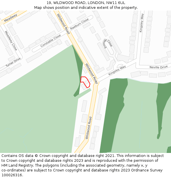 19, WILDWOOD ROAD, LONDON, NW11 6UL: Location map and indicative extent of plot