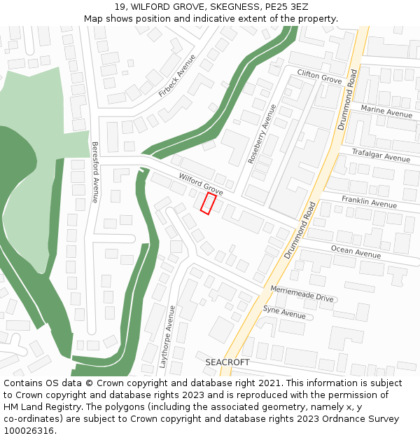 19, WILFORD GROVE, SKEGNESS, PE25 3EZ: Location map and indicative extent of plot