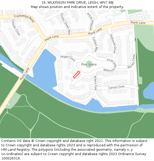 19, WILKINSON PARK DRIVE, LEIGH, WN7 4BJ: Location map and indicative extent of plot