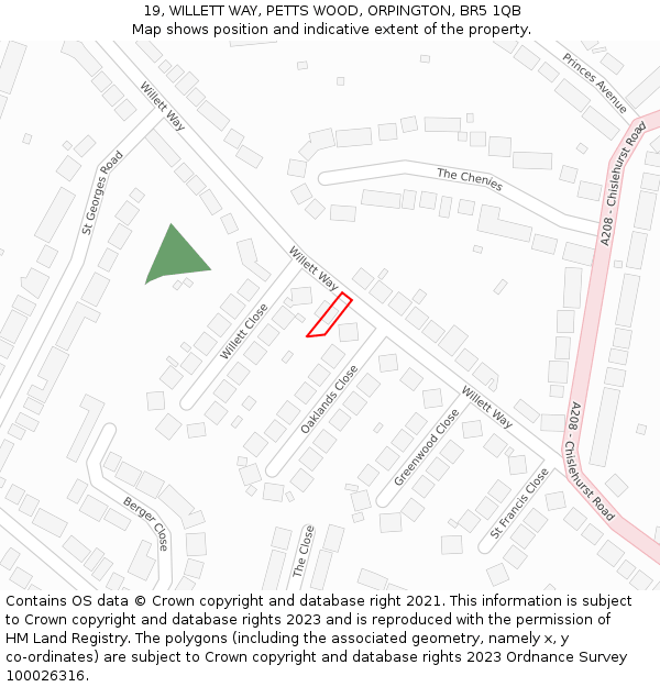 19, WILLETT WAY, PETTS WOOD, ORPINGTON, BR5 1QB: Location map and indicative extent of plot