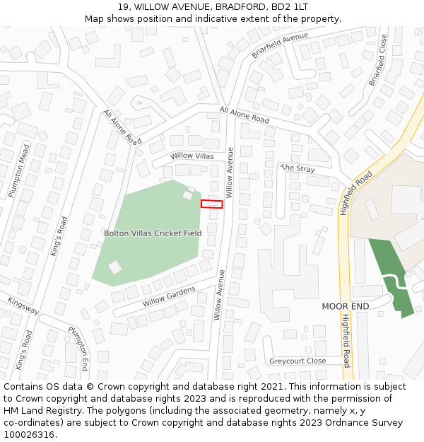 19, WILLOW AVENUE, BRADFORD, BD2 1LT: Location map and indicative extent of plot