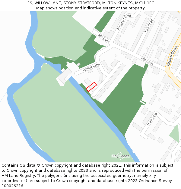 19, WILLOW LANE, STONY STRATFORD, MILTON KEYNES, MK11 1FG: Location map and indicative extent of plot