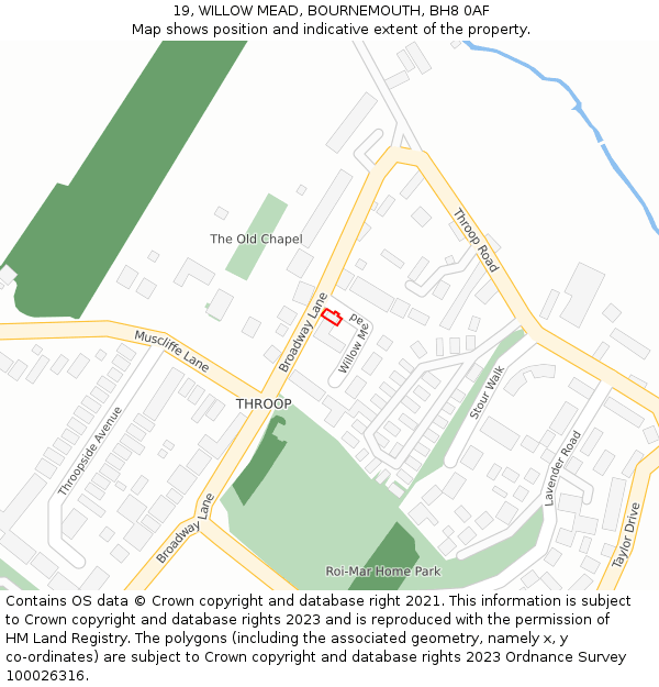 19, WILLOW MEAD, BOURNEMOUTH, BH8 0AF: Location map and indicative extent of plot