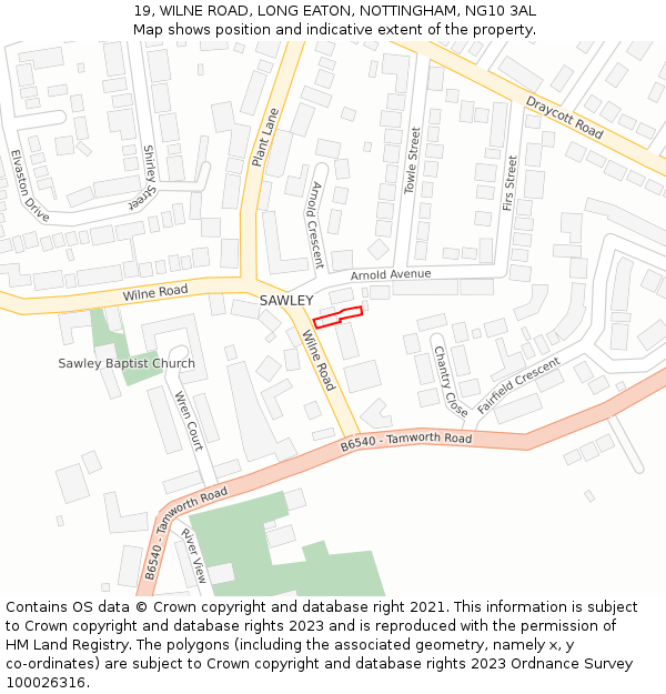 19, WILNE ROAD, LONG EATON, NOTTINGHAM, NG10 3AL: Location map and indicative extent of plot