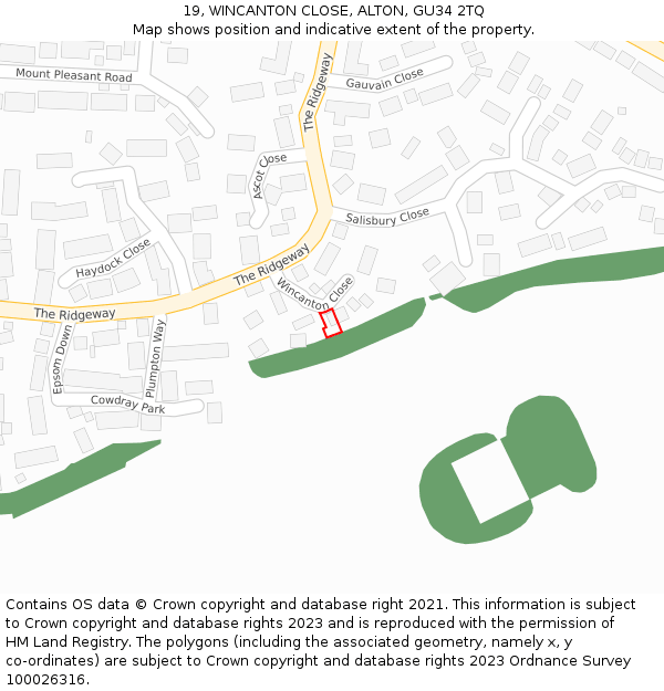 19, WINCANTON CLOSE, ALTON, GU34 2TQ: Location map and indicative extent of plot