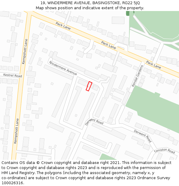 19, WINDERMERE AVENUE, BASINGSTOKE, RG22 5JQ: Location map and indicative extent of plot