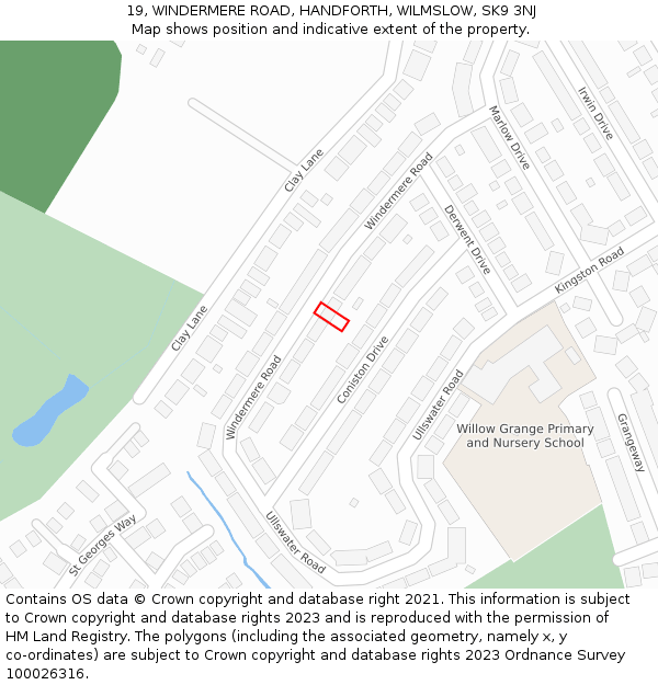 19, WINDERMERE ROAD, HANDFORTH, WILMSLOW, SK9 3NJ: Location map and indicative extent of plot