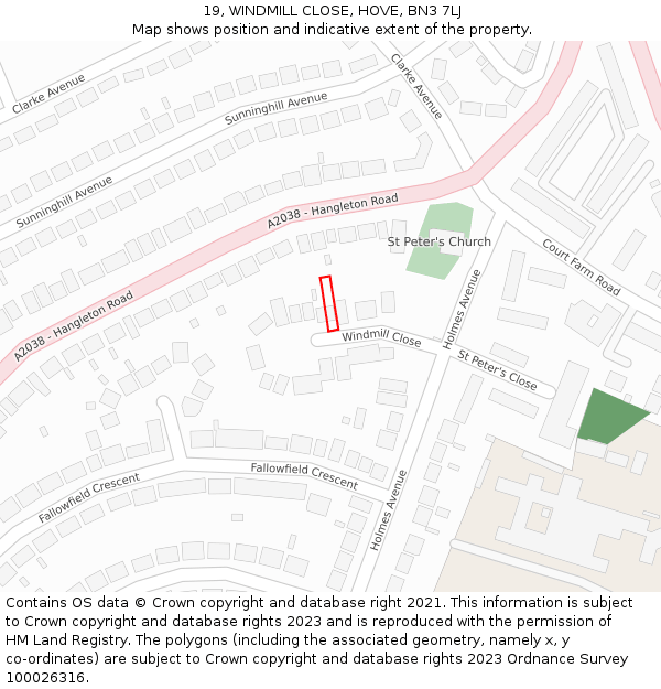 19, WINDMILL CLOSE, HOVE, BN3 7LJ: Location map and indicative extent of plot