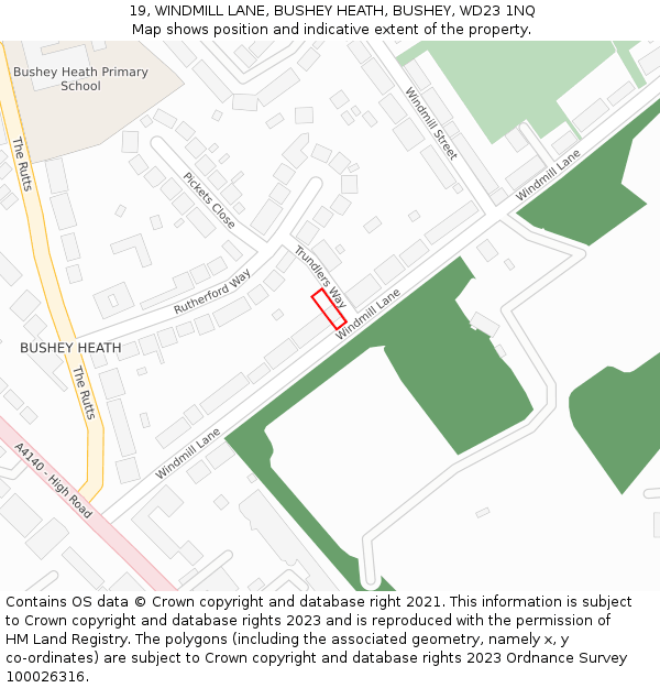 19, WINDMILL LANE, BUSHEY HEATH, BUSHEY, WD23 1NQ: Location map and indicative extent of plot