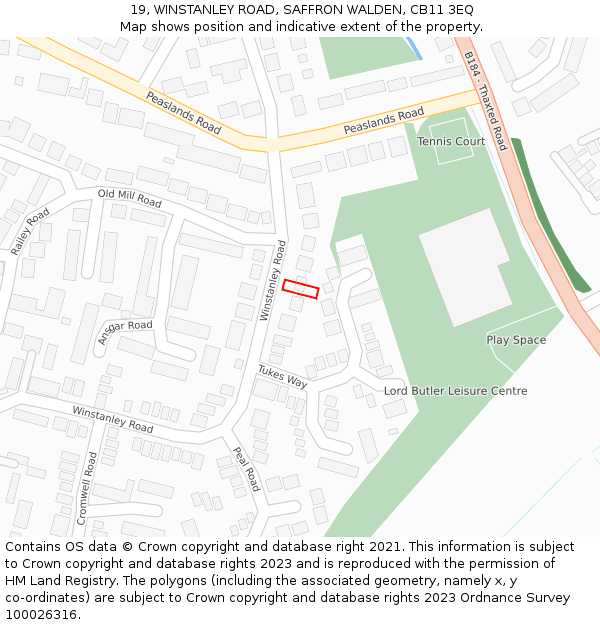 19, WINSTANLEY ROAD, SAFFRON WALDEN, CB11 3EQ: Location map and indicative extent of plot