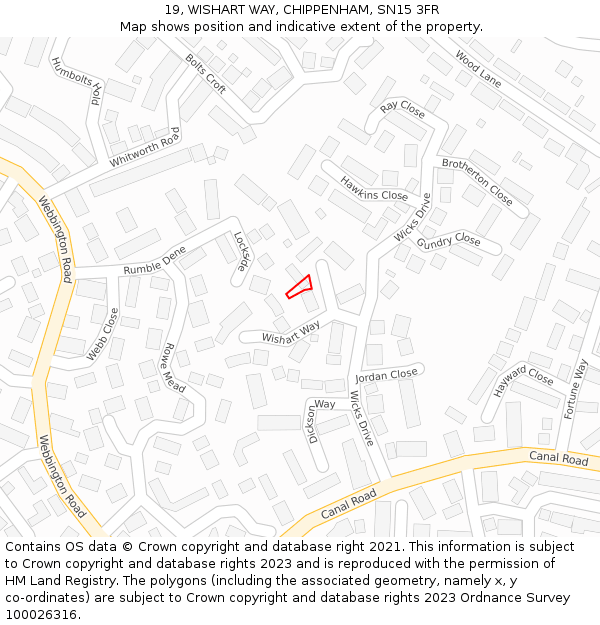 19, WISHART WAY, CHIPPENHAM, SN15 3FR: Location map and indicative extent of plot