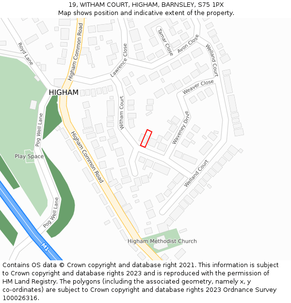 19, WITHAM COURT, HIGHAM, BARNSLEY, S75 1PX: Location map and indicative extent of plot