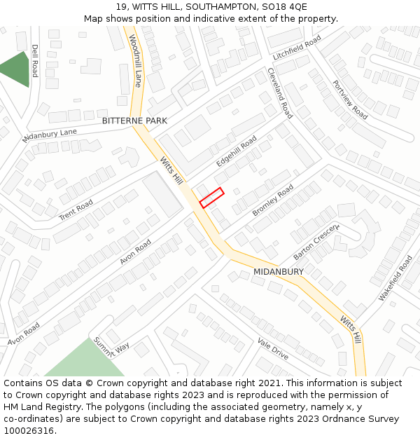 19, WITTS HILL, SOUTHAMPTON, SO18 4QE: Location map and indicative extent of plot