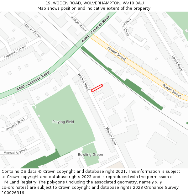 19, WODEN ROAD, WOLVERHAMPTON, WV10 0AU: Location map and indicative extent of plot