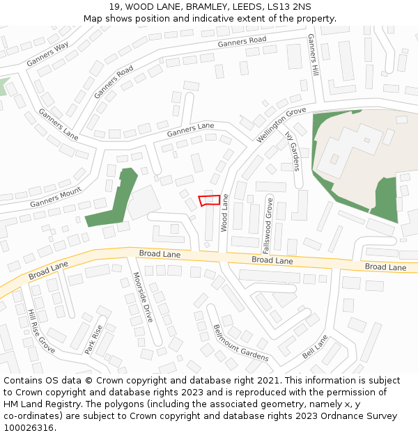 19, WOOD LANE, BRAMLEY, LEEDS, LS13 2NS: Location map and indicative extent of plot