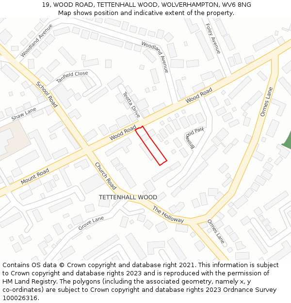 19, WOOD ROAD, TETTENHALL WOOD, WOLVERHAMPTON, WV6 8NG: Location map and indicative extent of plot