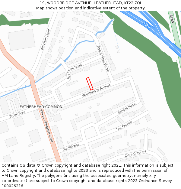19, WOODBRIDGE AVENUE, LEATHERHEAD, KT22 7QL: Location map and indicative extent of plot