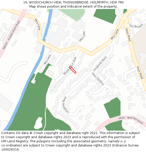 19, WOODCHURCH VIEW, THONGSBRIDGE, HOLMFIRTH, HD9 7RX: Location map and indicative extent of plot