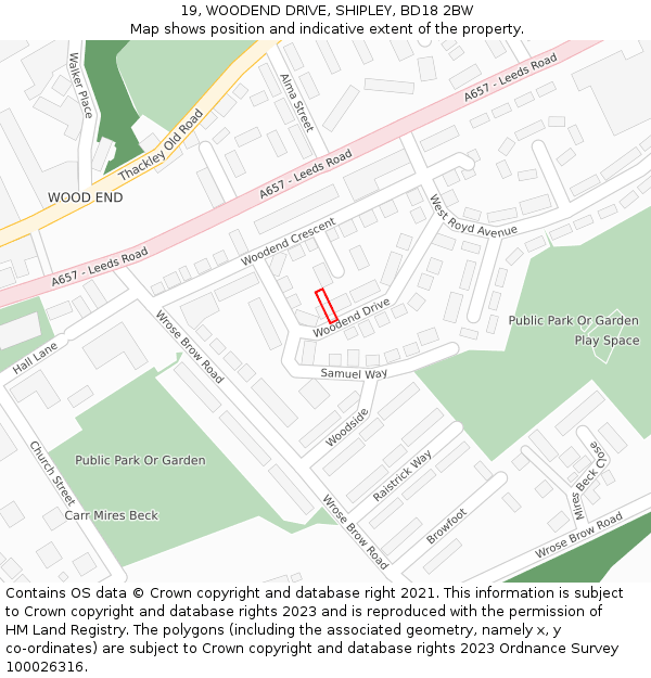 19, WOODEND DRIVE, SHIPLEY, BD18 2BW: Location map and indicative extent of plot