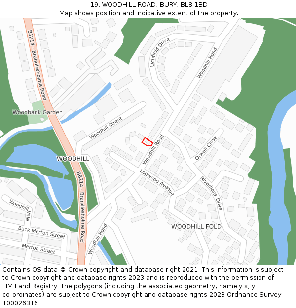 19, WOODHILL ROAD, BURY, BL8 1BD: Location map and indicative extent of plot