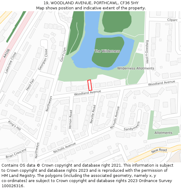 19, WOODLAND AVENUE, PORTHCAWL, CF36 5HY: Location map and indicative extent of plot