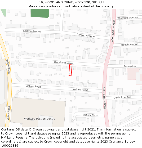 19, WOODLAND DRIVE, WORKSOP, S81 7JU: Location map and indicative extent of plot