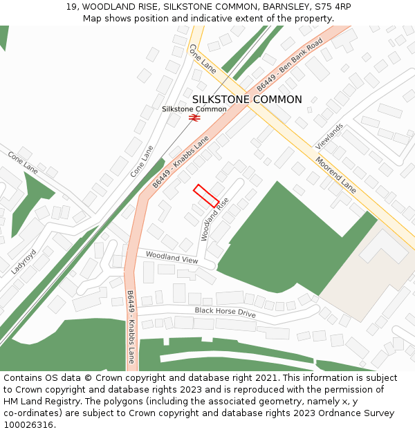 19, WOODLAND RISE, SILKSTONE COMMON, BARNSLEY, S75 4RP: Location map and indicative extent of plot